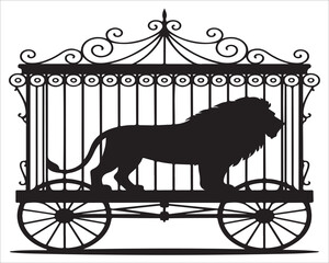 Majestic Lion in Ornate Iron Cage Vector Art