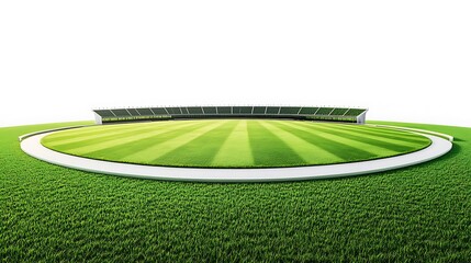 Vibrant green stadium field with curved track and white seating
