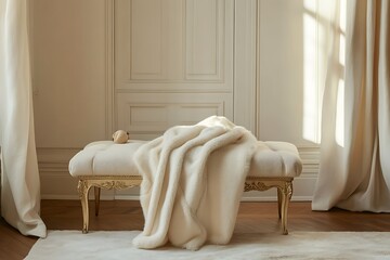 A cream-toned overcoat placed on a modern designer chair under soft light.