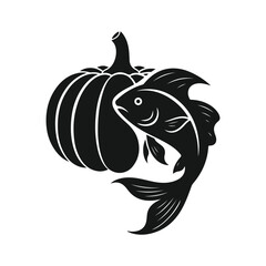 Pumpkin and Fish Silhouette for Autumn Harvest Theme