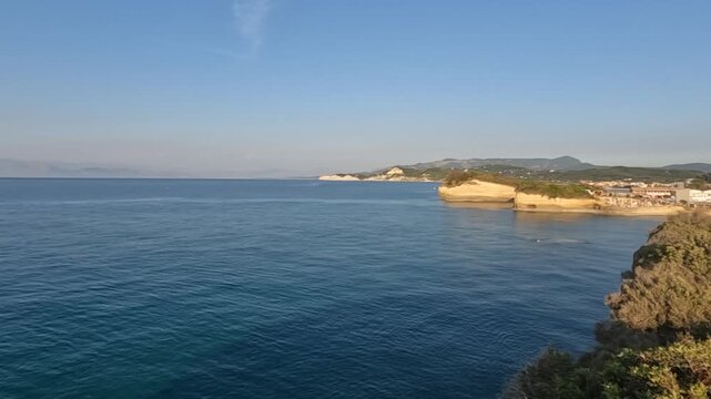 Wide Coastal Vista Over Deep Blue Sea Near Sidari Corfu Greece