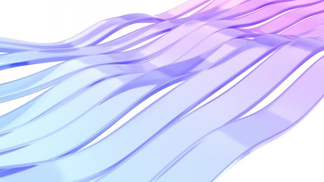 Abstract animation, wavy glass lines on a white background, 4k video, 3d render, loop