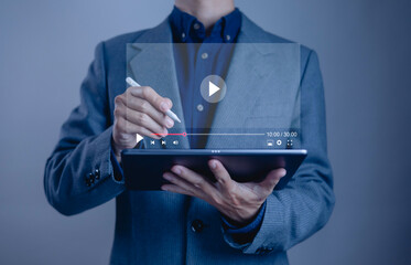 People using internet technology, using internet to connect with media, video chat, do business, digital marketing concept on tablet, create content on social media.