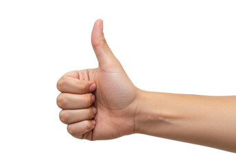 Isolated human hand giving a thumbs up gesture, hand expressing approval or encouragement