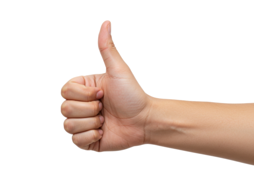 Isolated human hand giving a thumbs up gesture, hand expressing approval or encouragement