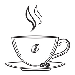 Steaming Coffee Cup and Saucer Line Art outline minimal
