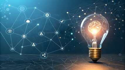 Polygon Idea Light Bulb on Blockchain Technology Concept, Digital Innovation and Crypto Network Inspiration, Futuristic Polygonal Lightbulb Symbolizing Decentralized Tech and Smart Ideas