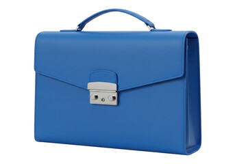 Isolated blue leather briefcase with a handle for carrying important documents or valuables