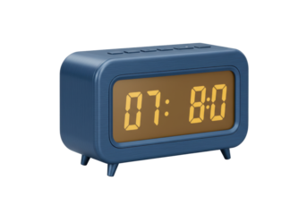 Isolated blue digital alarm clock displays time 0780, convenient bedside accessory display