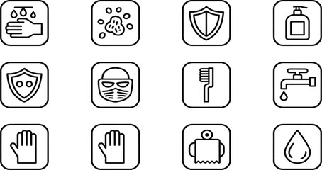 Essential hygiene icons for safety and cleanliness, modern healthcare and sanitation signs set