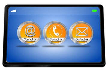 Tablet computer with Contact us Button - 3D illustration