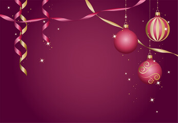 垂れ下がるリボンとクリスマスオーナメントの背景イラスト素材 ベクター パーティー