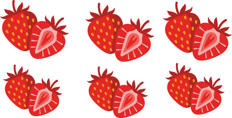 Fresh strawberries halves in vibrant red and white, perfect for summer desserts and healthy eating designs