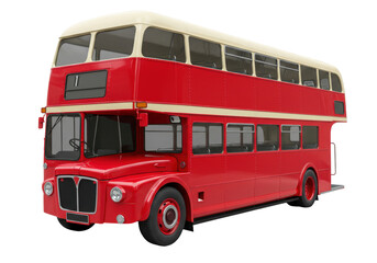 Isolated Red Double-Decker Bus Vintage Transportation with Passengers on the Top Deck Route