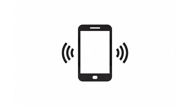 Black silhouette icon of a vibrating smartphone, representing a ringing mobile phone or a notification alert on a white background