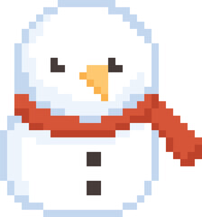 a pixel snowman with a red scarf