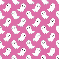 Seamless pattern with cute smiling little ghosts