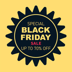 Naklejka premium Black Friday square banner on yellow background with inscription. Template, layout, poster and banner for sales, discounts, Black Friday, Cyber Monday, advertising, promotion, website, store and