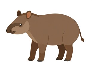 Fototapeta premium A side-view illustration of a brown tapir with a small, curved trunk. It stands alone