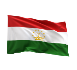 Tajikistan Flag: A vibrant depiction of the Tajikistan flag, a symbol of national pride, unfurled against the clear atmosphere. Illustrating the elegance and significance of the national banner.