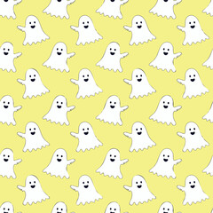 Seamless pattern with cute smiling little ghosts