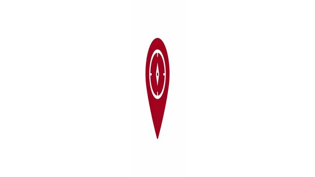 Isolated red map marker symbol with a compass rose for GPS navigation and finding direction