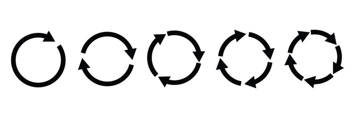 Circle arrow icon set. Set of circle arrows rotating, different circular arrows of black color isolated. Recycle, repeat, refresh icon. Vector illustration.