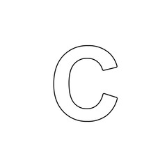 A large black outline capital letter C symbol on the center. Illustration on transparent background
