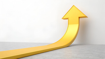 Minimal 3D Yellow Upward Arrow — Growth, Success, and Business Progress Concept on Clean Background