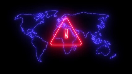 A glowing red triangle warning sign appears on a digital map, symbolizing cyber threat, data breach or emergency alert in a futuristic interface system map data processing and map attack on the server - Powered by Adobe