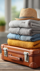 Close up suitcases and travel essentials being packed into bags.