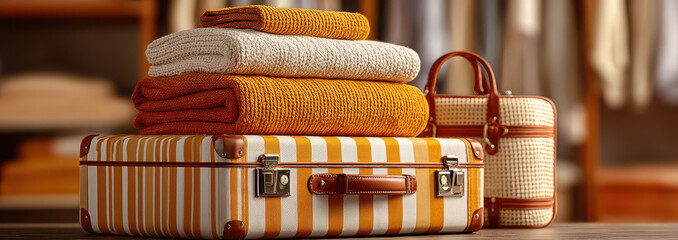 Close up suitcases and travel essentials being packed into bags.