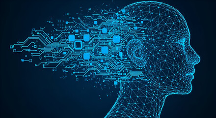 Digital Human Head with Circuitry and Data Flow artificial intelligence