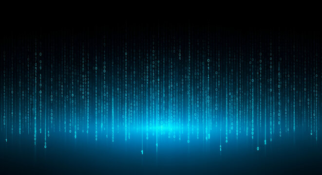 Falling Binary Code Stream with Blue Glow data technology - Powered by Adobe