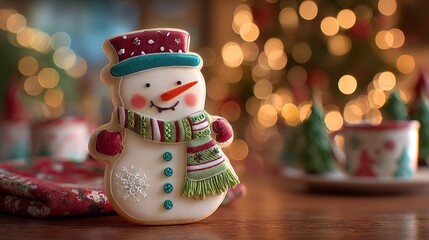 Closeup of Christmas gingerbread funny snowman