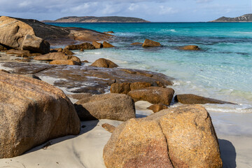 The granite headland at the eastern end of Observatory beach, known as Dolphin Cove. Esperance, Western Australia.