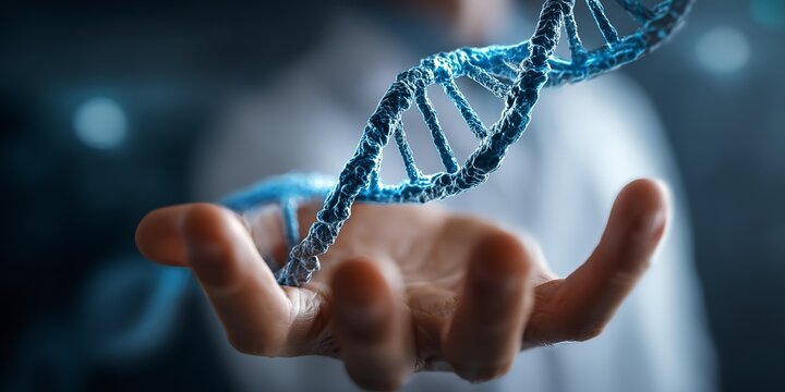 DNA chain in human hands.