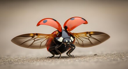 Macro Shot of Ladybug Opening Its Wings Before Flight