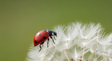 Ladybug Standing on a Delicate Dandelion Seed Head