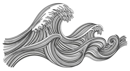 Fototapeta premium Monochrome linear drawing of surging sea waves, a dynamic and flowing abstract nature concept