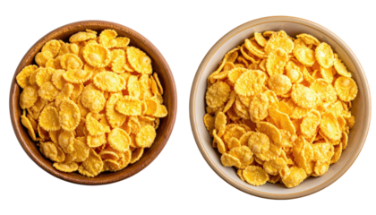 Two bowls filled with crispy, golden corn flakes cereal