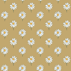Seamless pattern with beautiful hand-drawn daisies