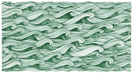 Dynamic green ocean waves forming an intricate, abstract pattern, evoking tranquility and the powerful serenity of the sea © Clovernand