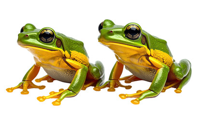 Obraz premium Two green and yellow frogs isolated on black