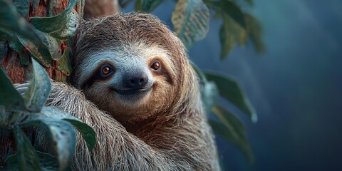Fototapeta premium A sloth is in the natural environment.