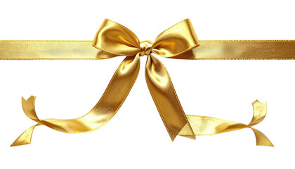 Golden satin ribbon centered, tied into a delicate bow