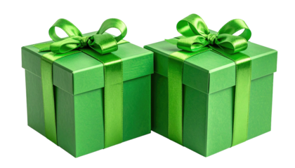 Two green presents with matching ribbon bows on a black background