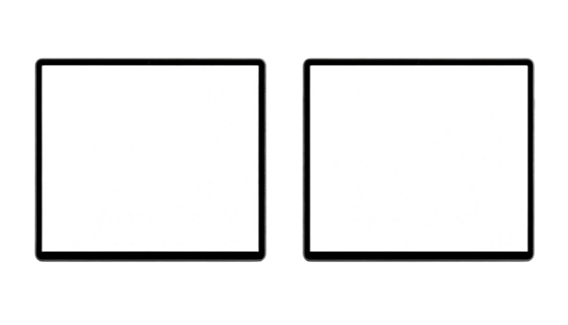 Two sleek screens with blank white displays against a black backdrop