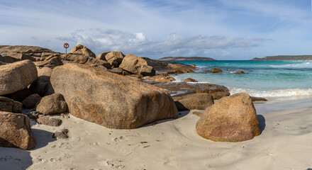 The granite headland at the eastern end of Observatory beach, known as Dolphin Cove. Esperance, Western Australia.