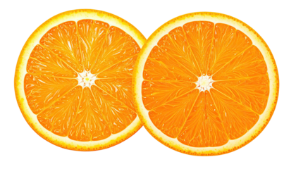 Two juicy, vibrant orange slices, cut in half